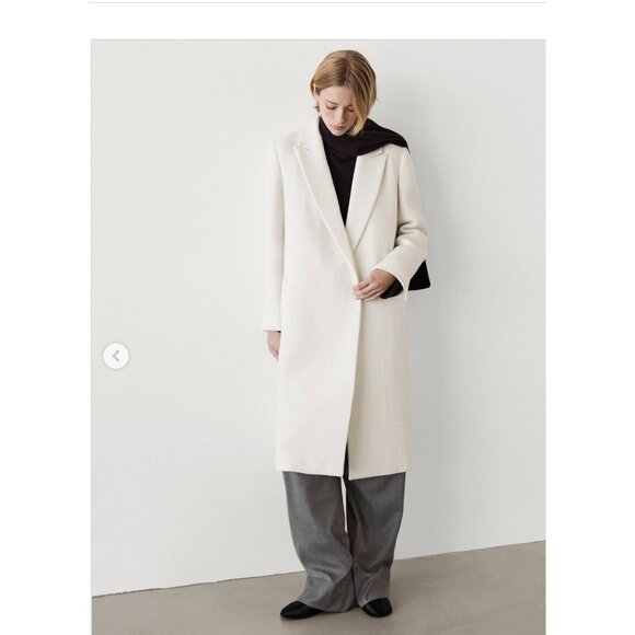 Massimo Dutti Womens Long Coat M Medium Off White Cream Wool 6459/706 NWT - Picture 1 of 16